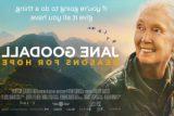 Jane Goodall – Reasons for Hope. If you're going to do a thing, give it all you have.Image of Jane Goodall looking right with a scenic view of mountains/hills and birds flying in the background at sunset.